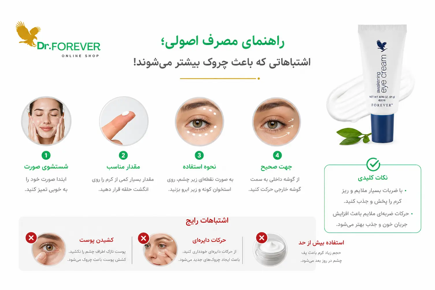 راهنمای استفاده از کرم دور چشم فور اور در دکتر فوراور